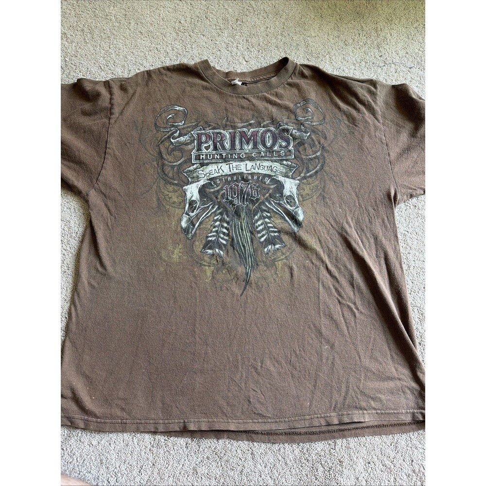 Primos Hunting Calls Mens T Shirt Size XL Brown Graphic Speak The Language Y2K